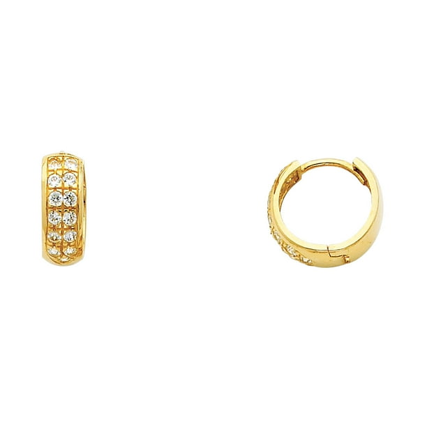 FB Jewels 14K Yellow Gold Cubic Zirconia CZ Huggie Endless Hoop Womens Earrings 13MM X 13MM FB Jewels 14K Yellow Gold Cubic Zirconia CZ Huggie Endless Hoop Womens Earrings 13MM X 13MM